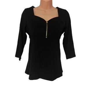 Midnight Velvet Sweetheart Zipper Black Office Desk to Dinner Party Casual Top